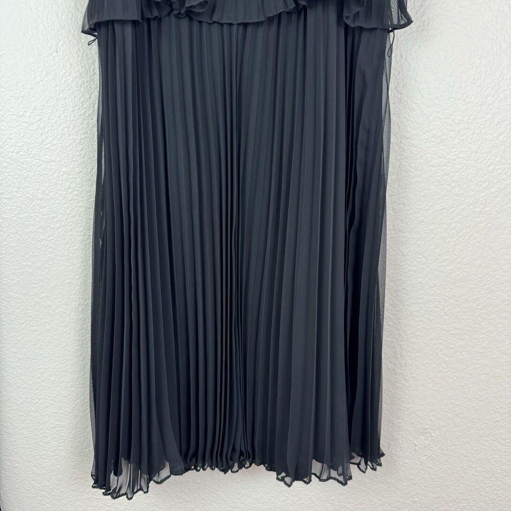 White House Black Market Pleated Chiffon Knee Length Dress Satin Trim Black 10 - Picture 13 of 16